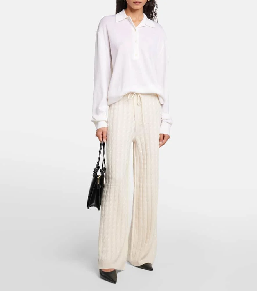 Cable-knit wool-blend wide-leg pants