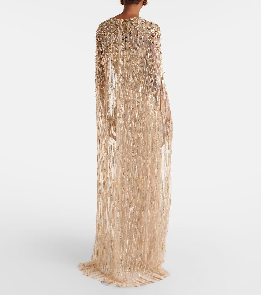 Caped sequined gown