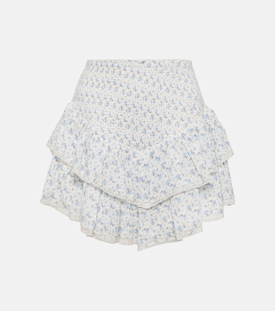 Stone floral ruffled cotton miniskirt