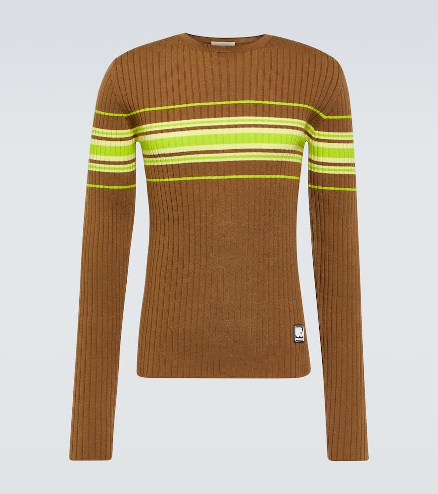 Show striped ribbed-knit wool-blend top