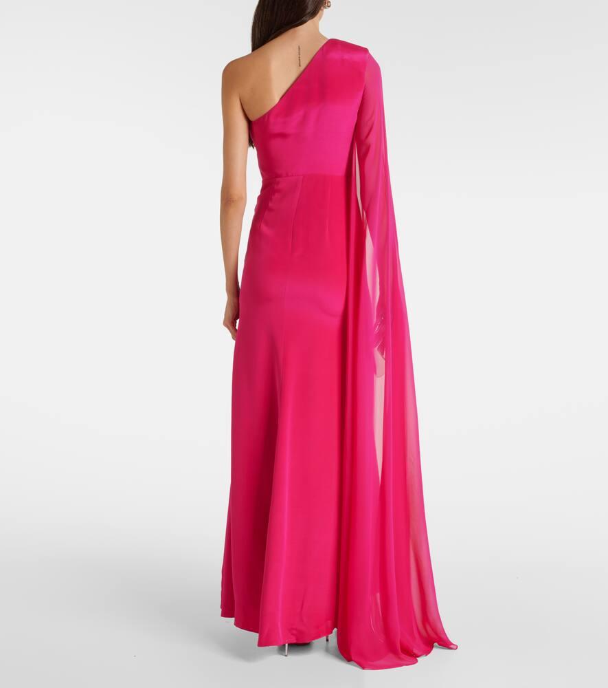 Asymmetic silk chiffon gown