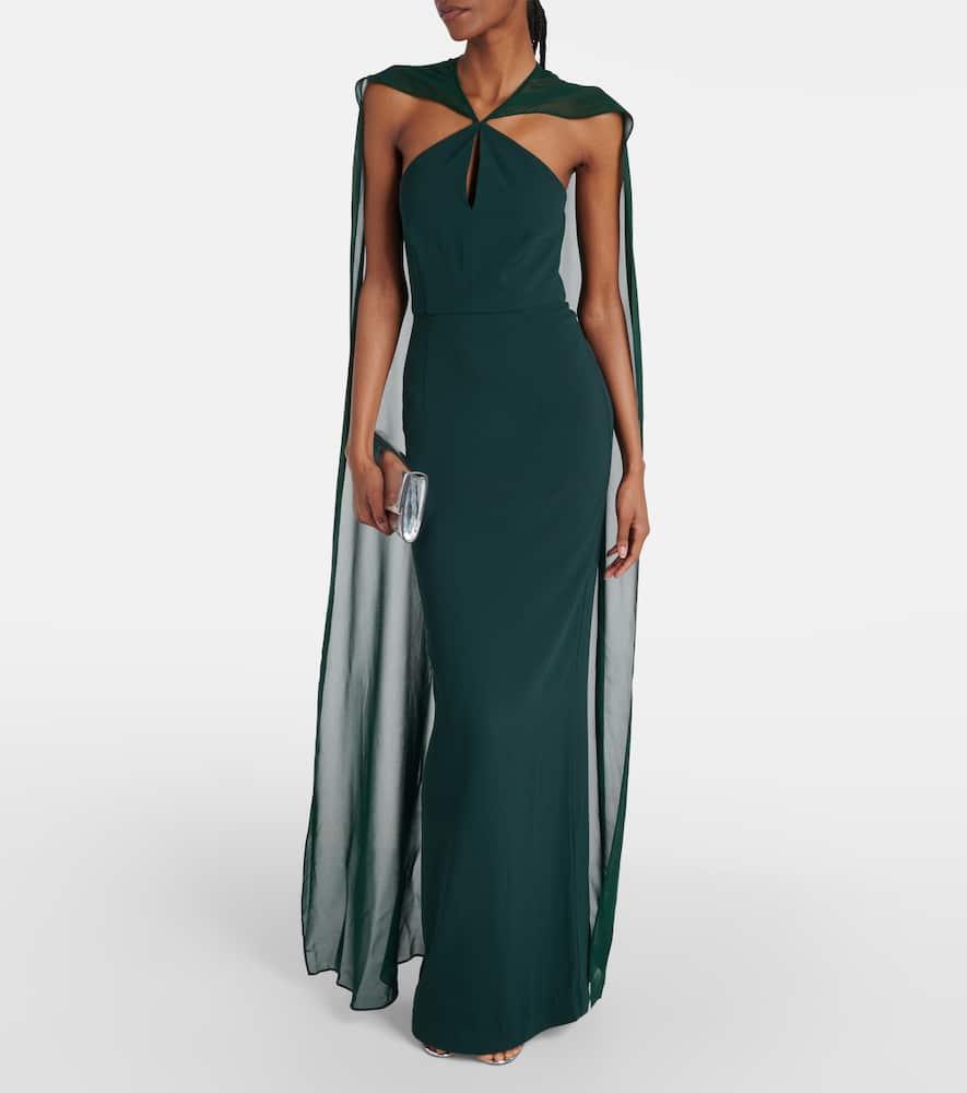 Caped satin crêpe gown