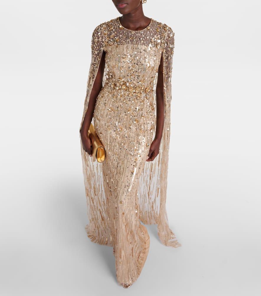 Caped sequined gown