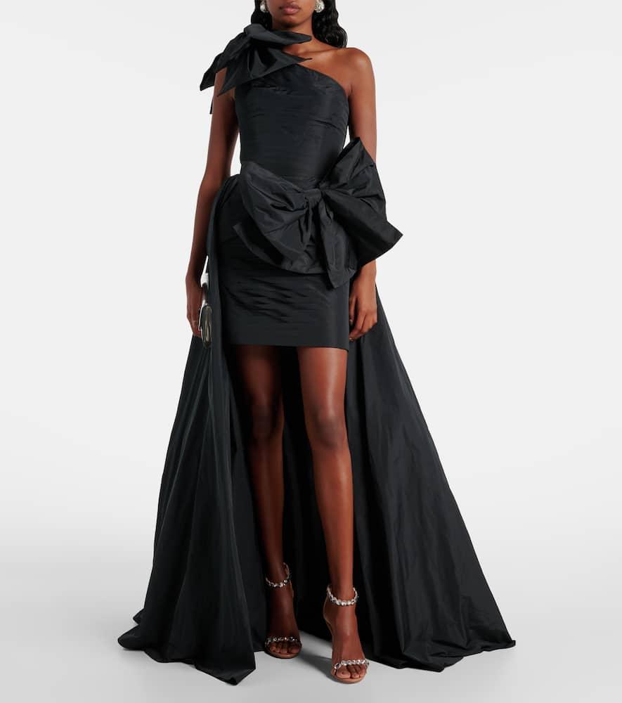 Bow-detail taffeta bustier gown