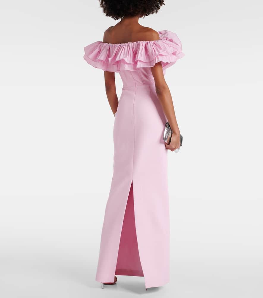 Jenna ruffled off-shoulder crêpe gown