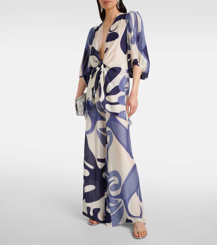 Algae printed high-rise wide-leg pants