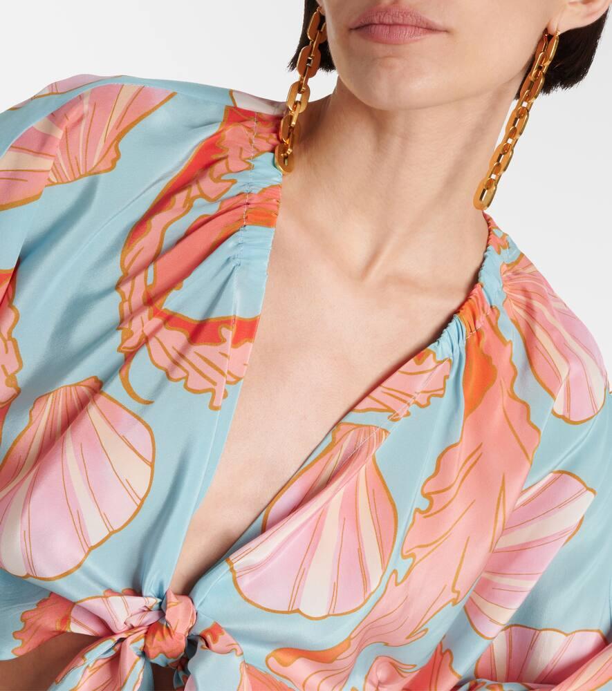 Printed tie-detail silk crop top