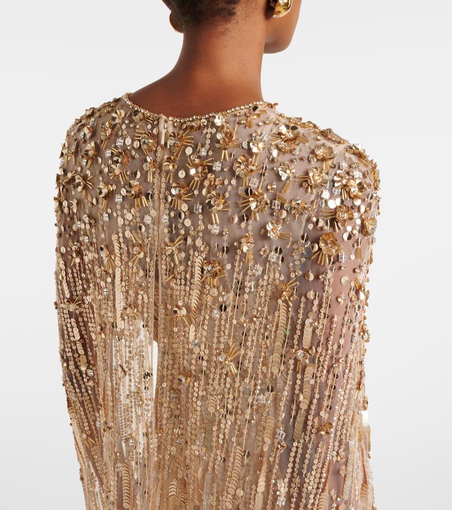 Caped sequined gown