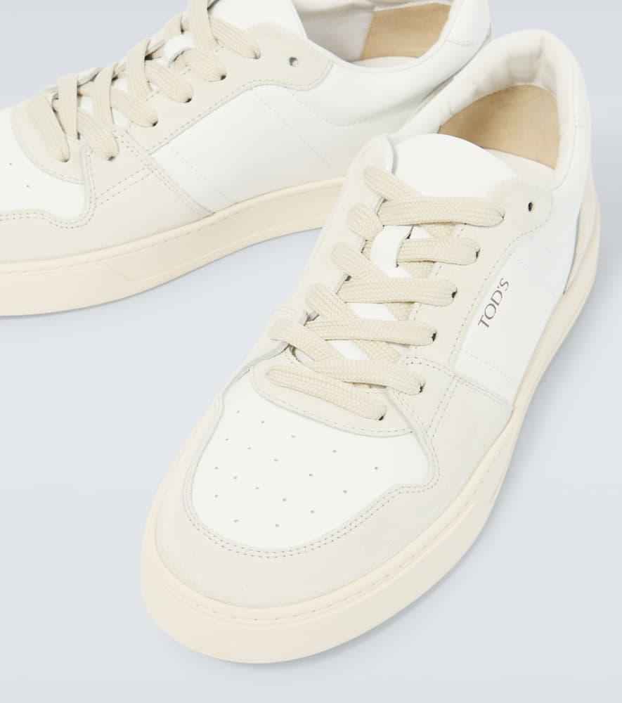 Logo suede-trimmed leather sneakers