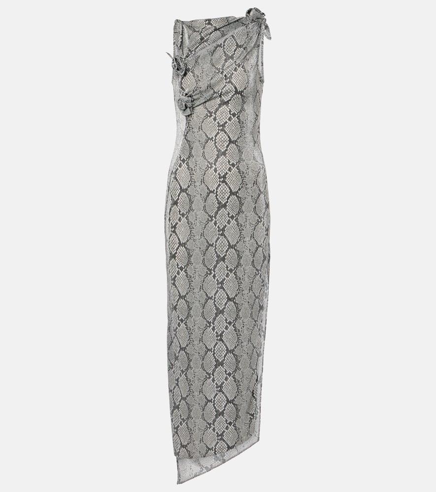 Snake-effect asymmetric maxi dress