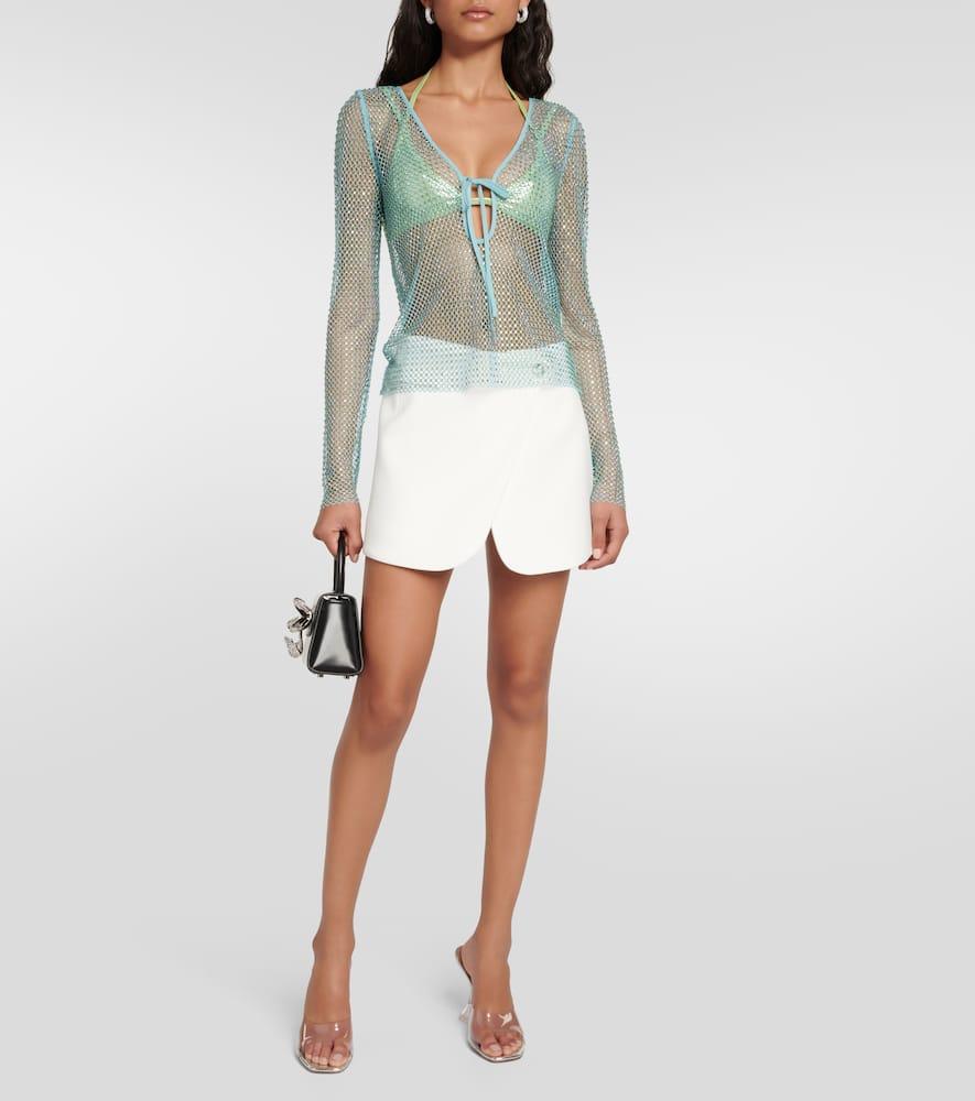 Crystal-embellished mesh top