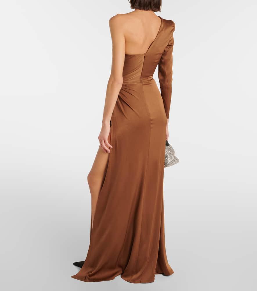 One-shoulder satin gown