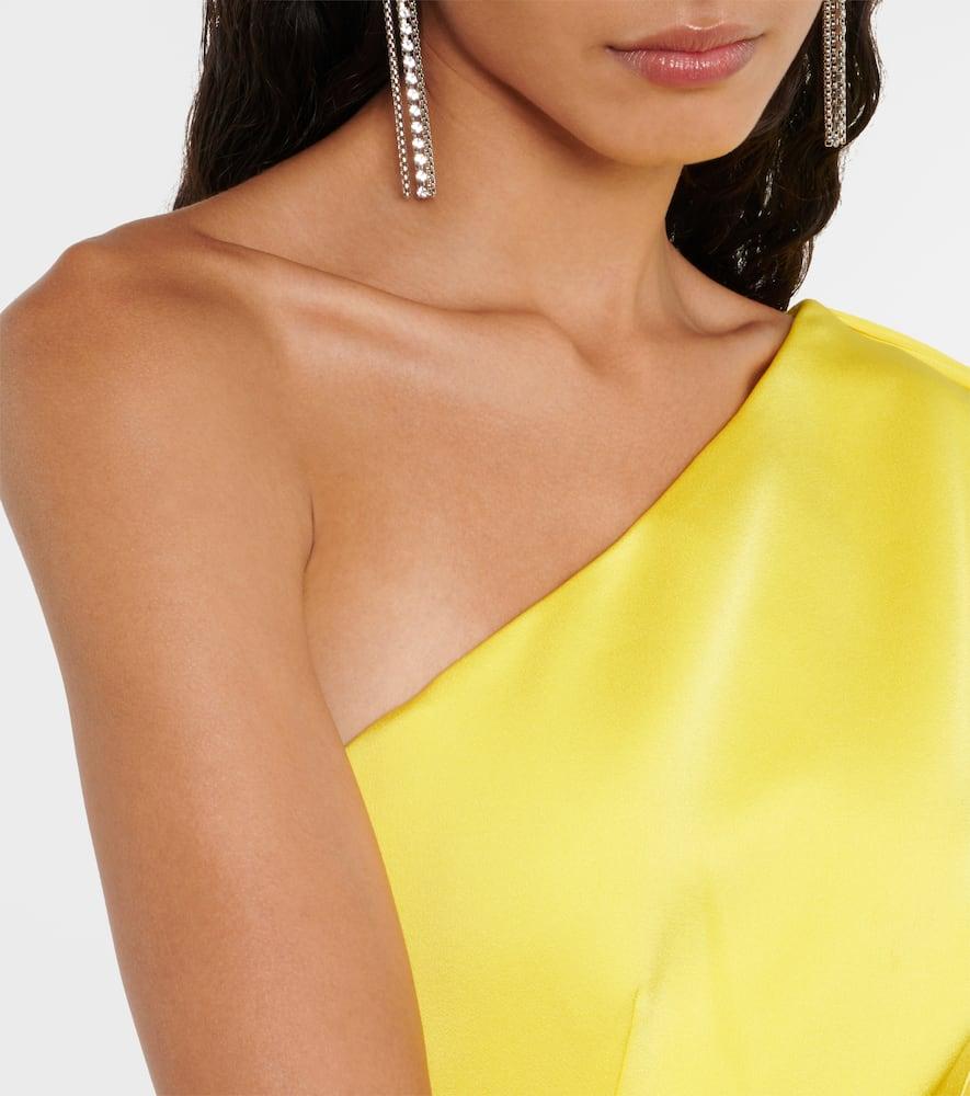 Caped one-shoulder satin gown