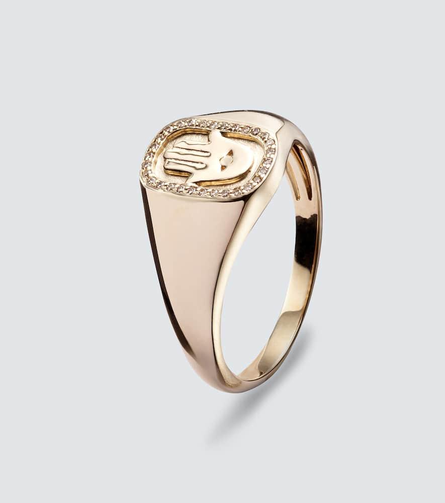 Hamsa Icon 14kt gold ring with diamonds