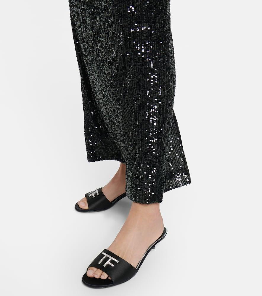 Embellished satin mules