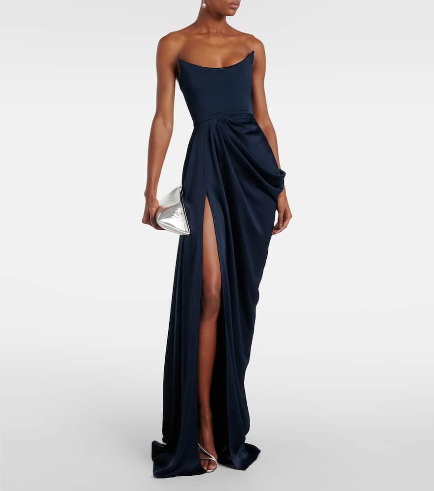 Draped satin bustier gown