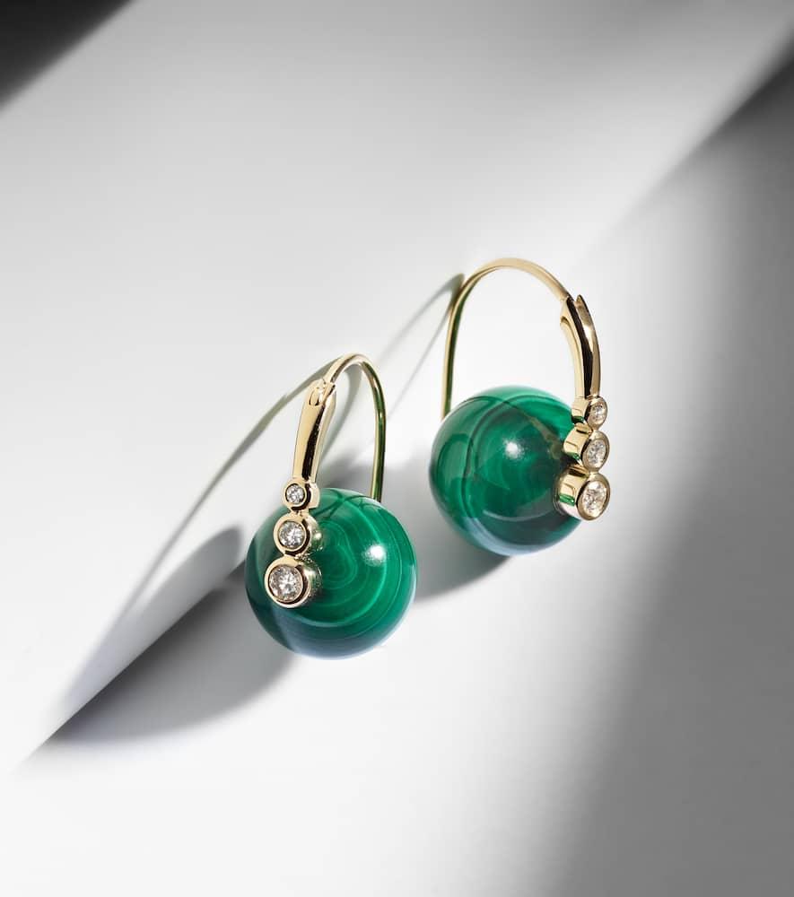 14kt gold earrings with diamonds and malachites