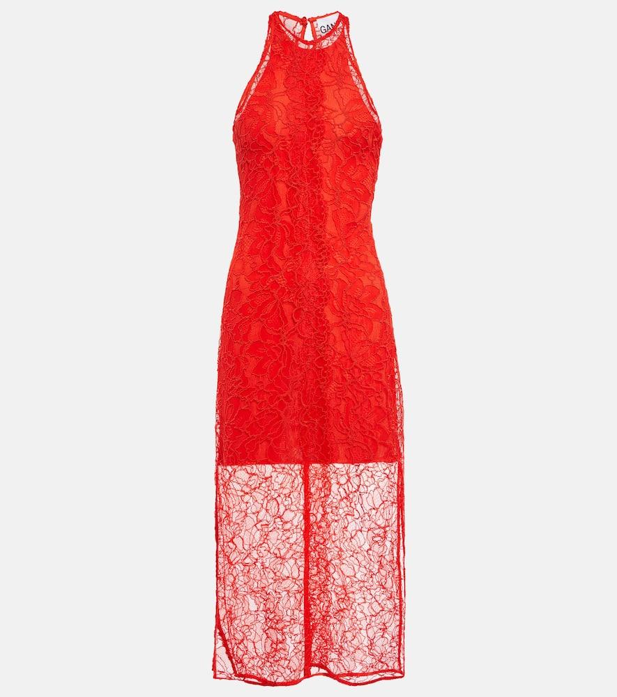 Halterneck lace midi dress