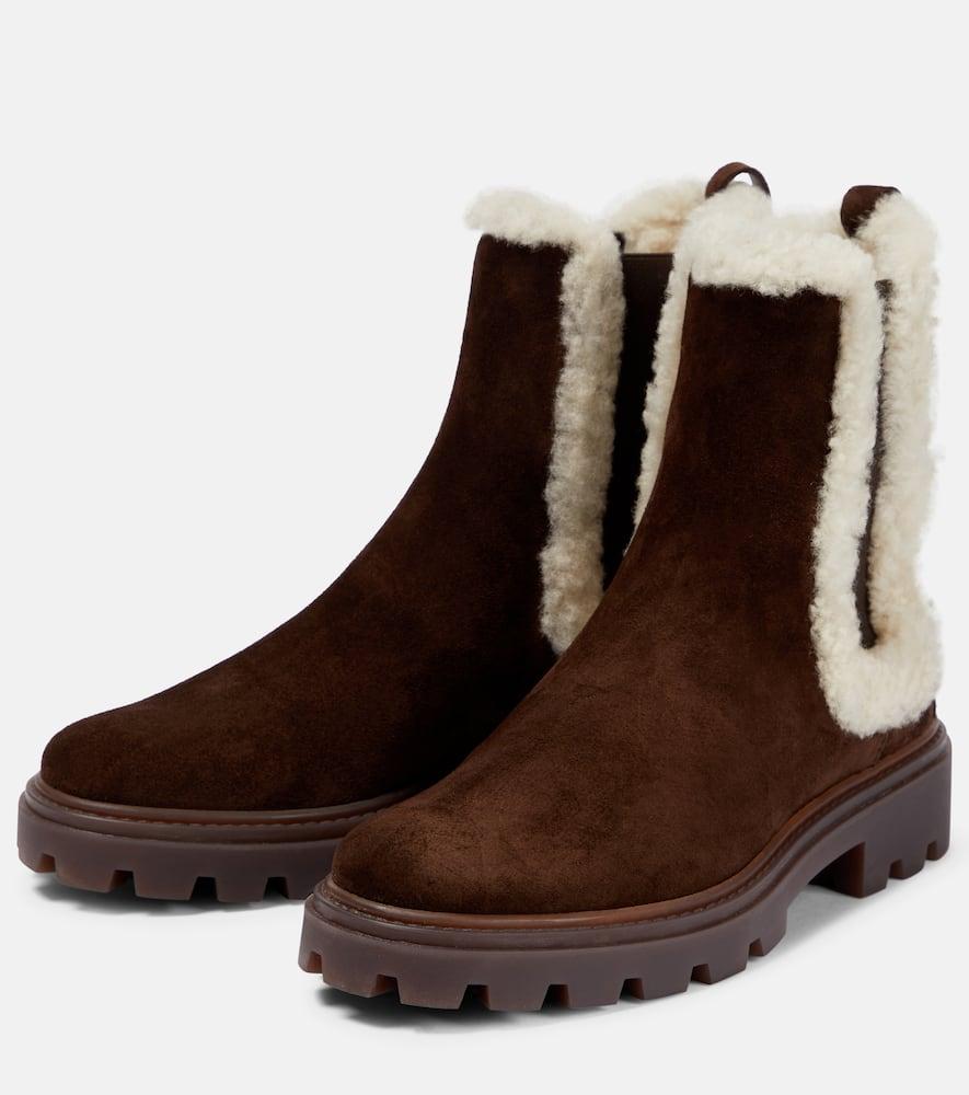 Shearling-trimmed suede Chelsea boots