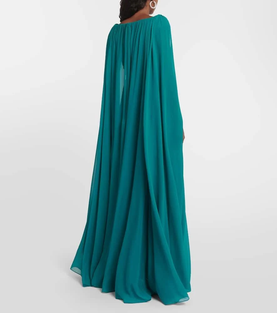 Caped silk-blend gown