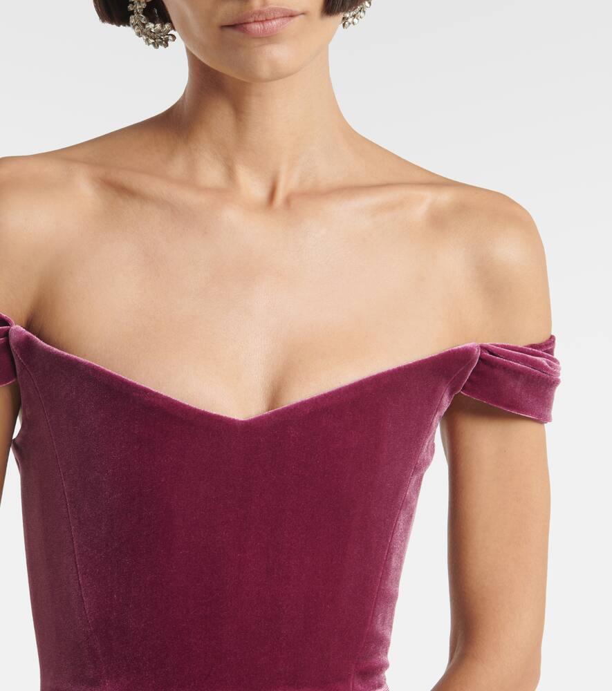 Off-shoulder velvet corset dress