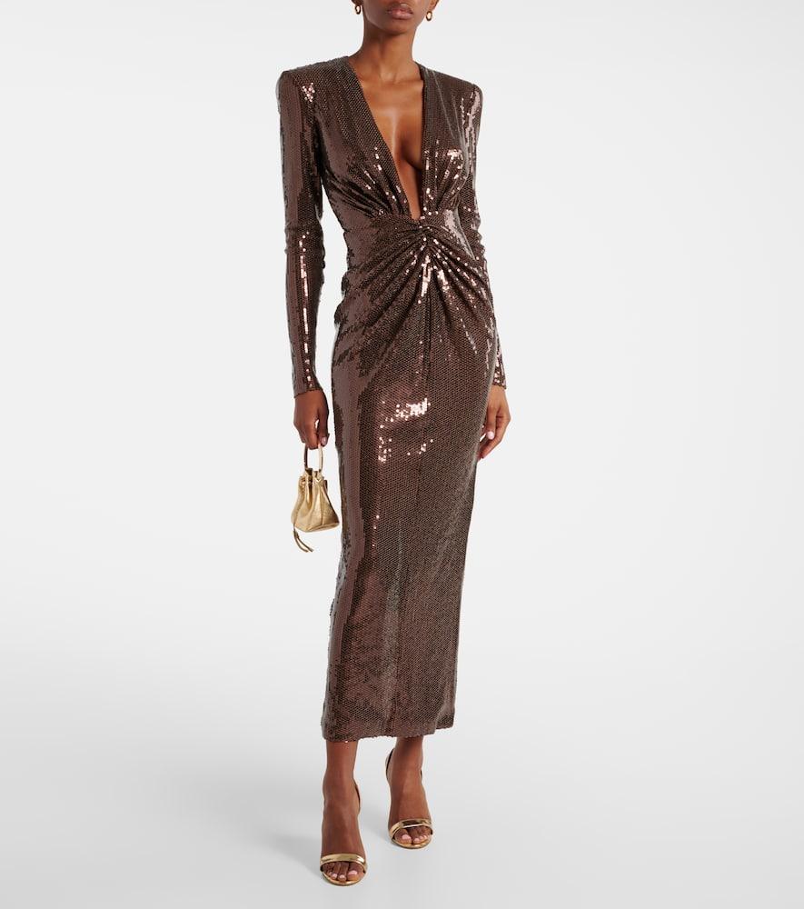 Gathered sequined midi dress