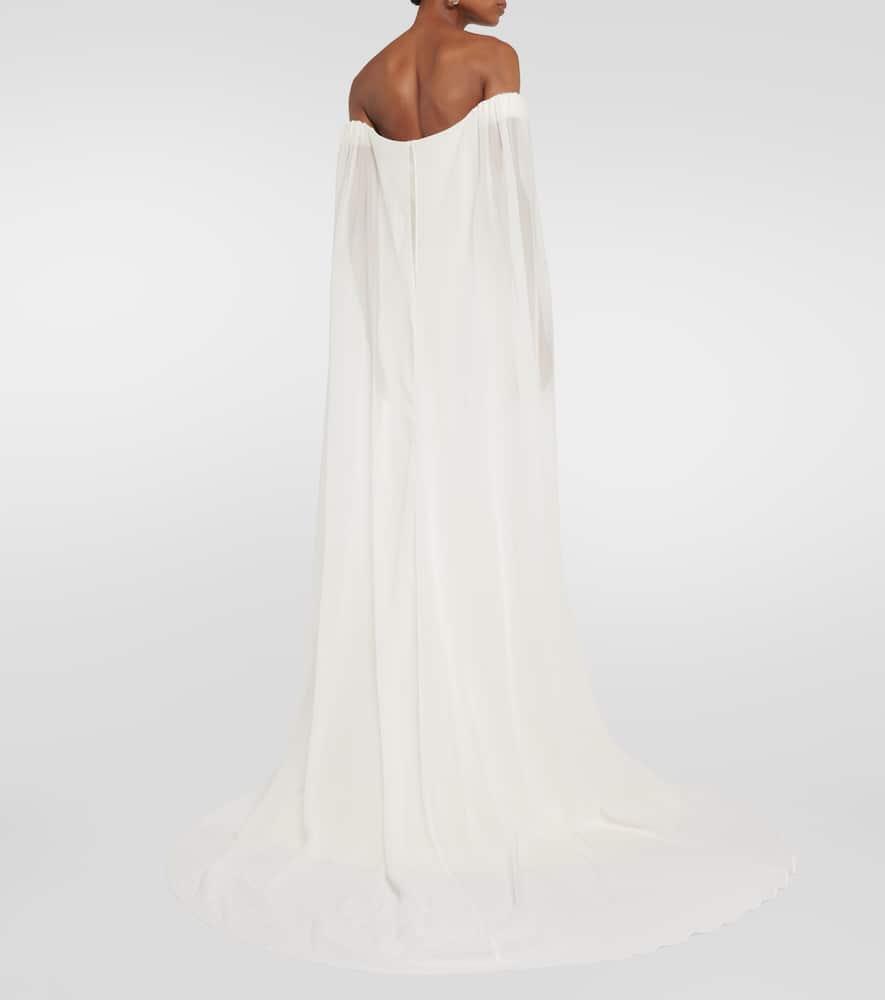 Caped off-shoulder cady gown