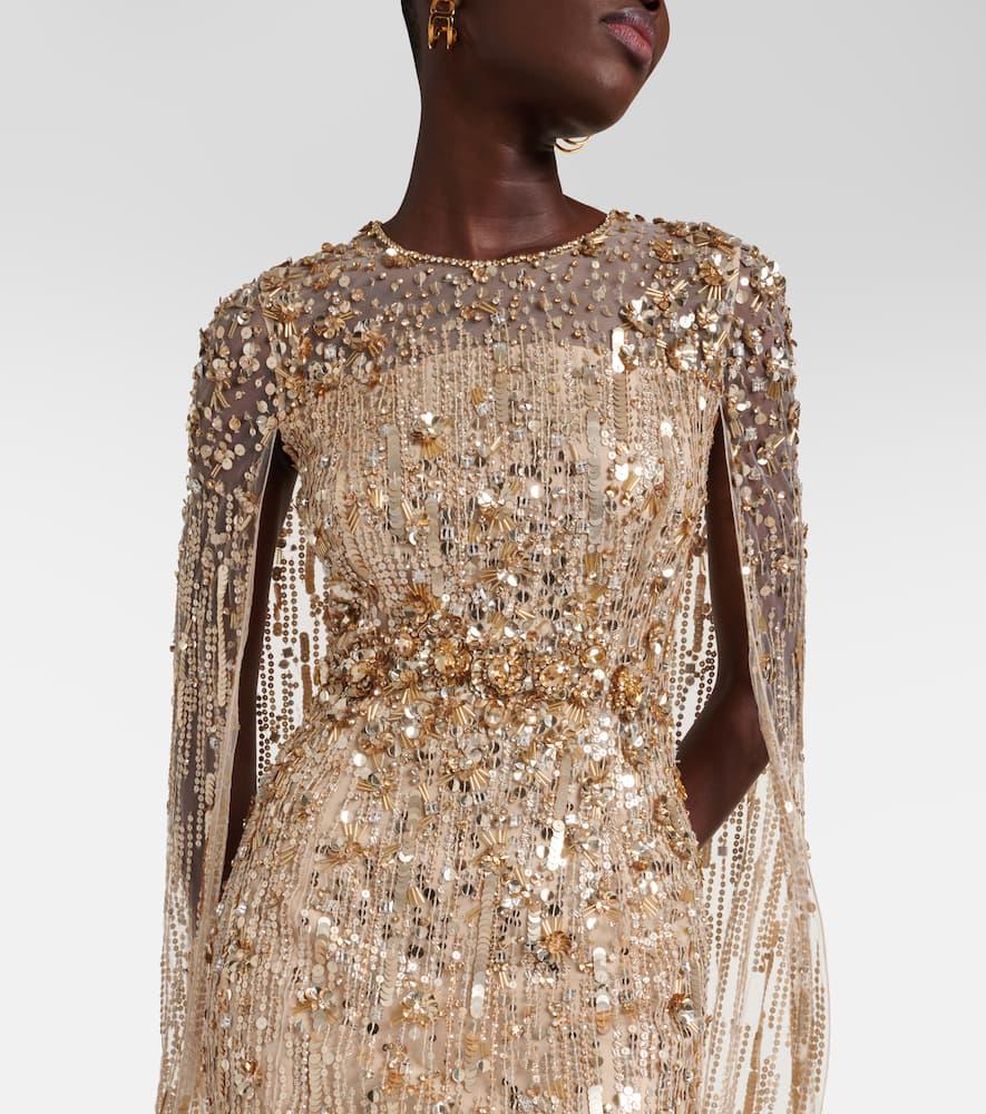 Caped sequined gown