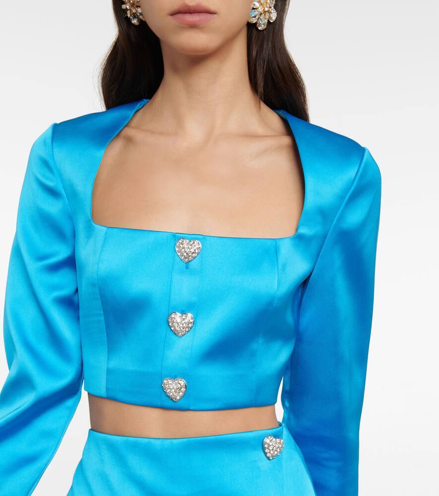 Crystal-embellished satin crop top