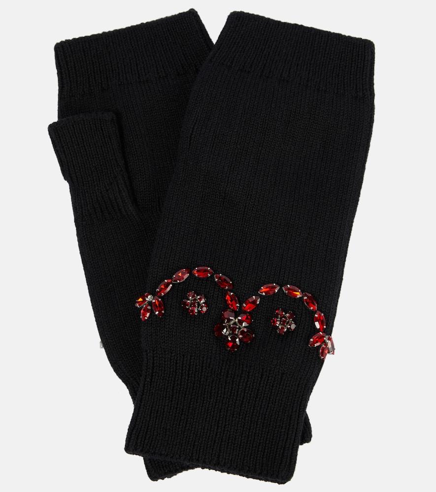 Embellished cotton-blend fingerless gloves