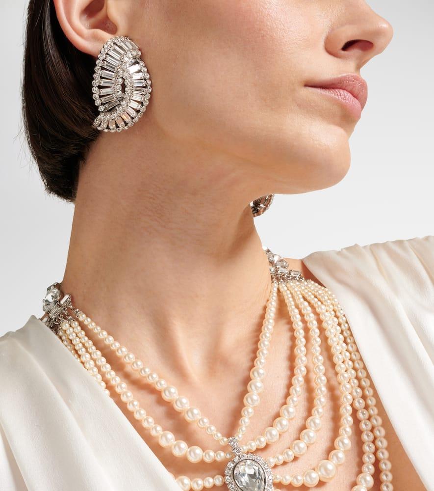 Embellished shell clip-on earrings