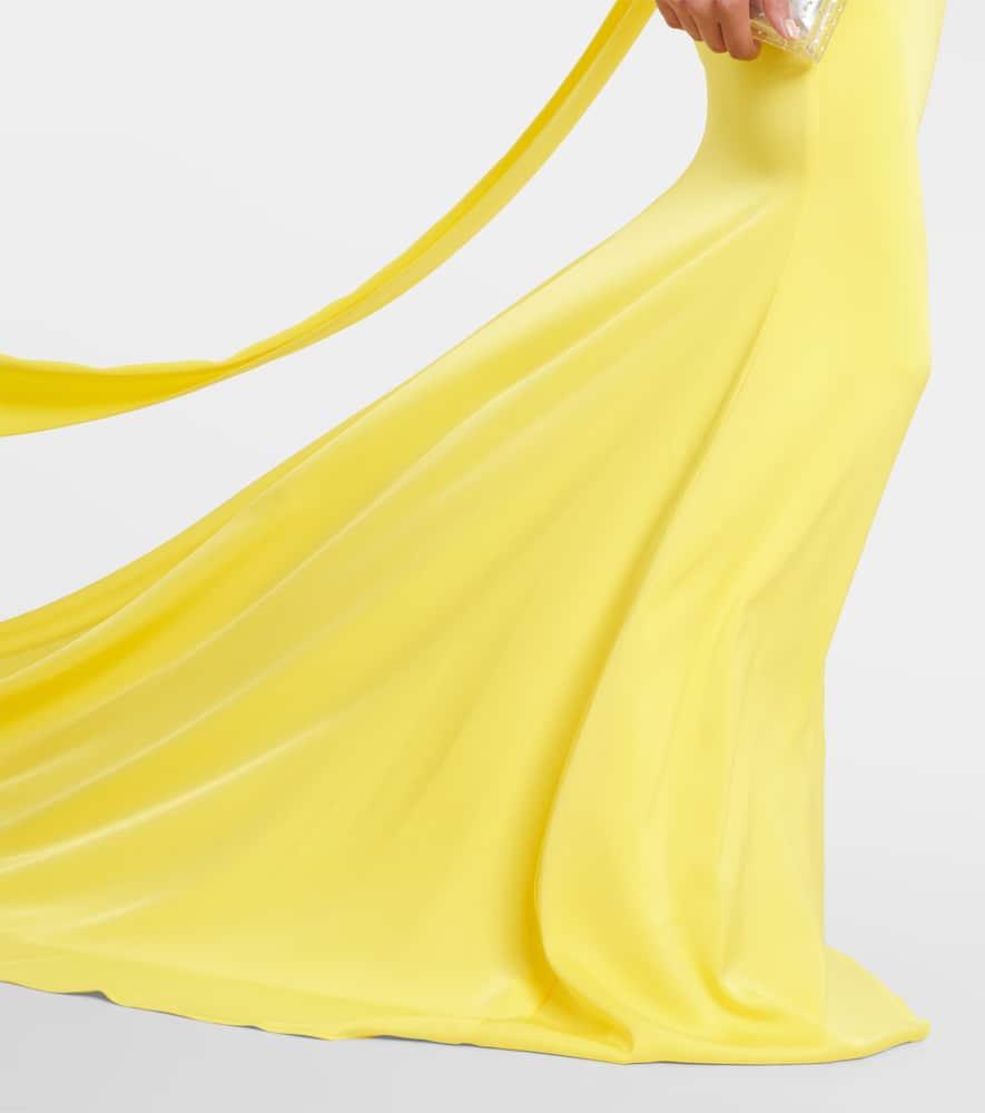 Caped one-shoulder satin gown