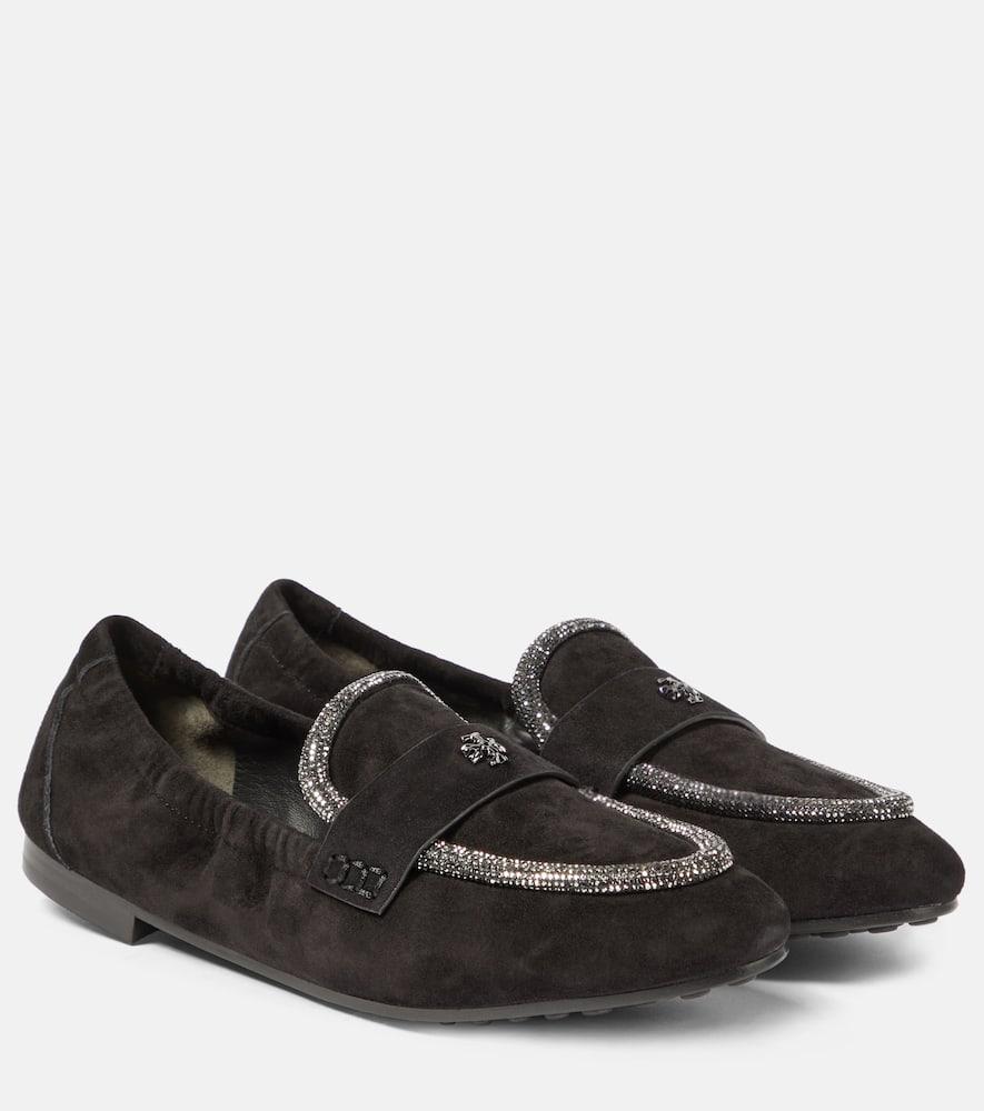 Crystal-embellished suede loafers