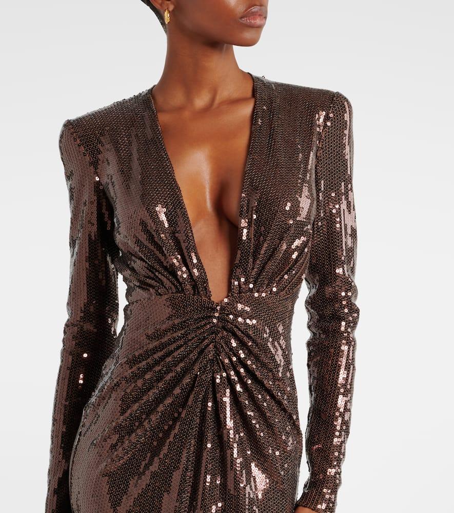 Gathered sequined midi dress