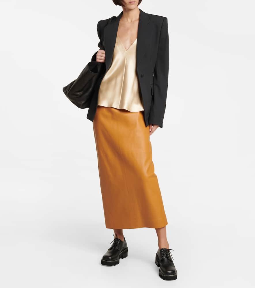 Manuela high-rise leather midi skirt