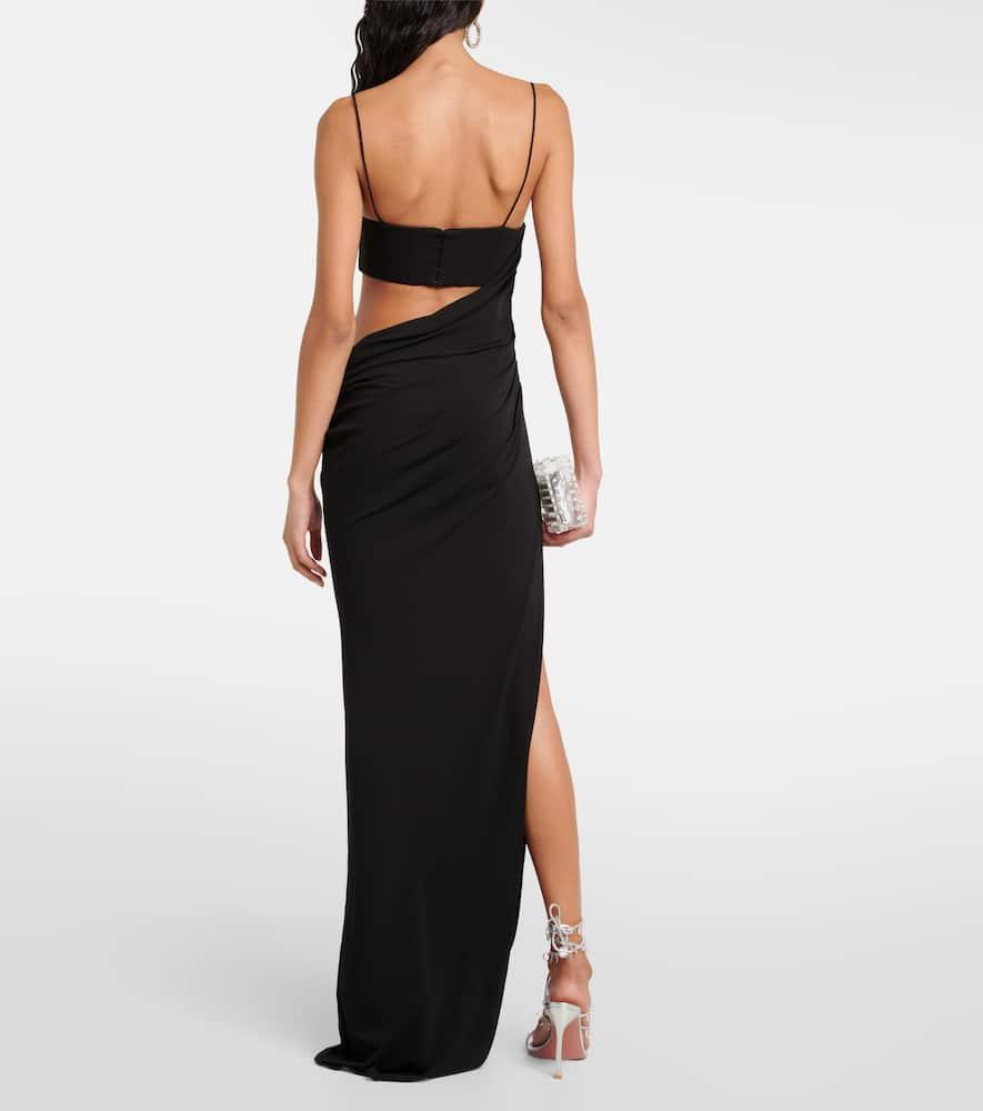 Asymmetric draped jersey maxi dress