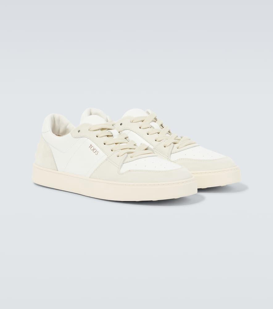 Logo suede-trimmed leather sneakers