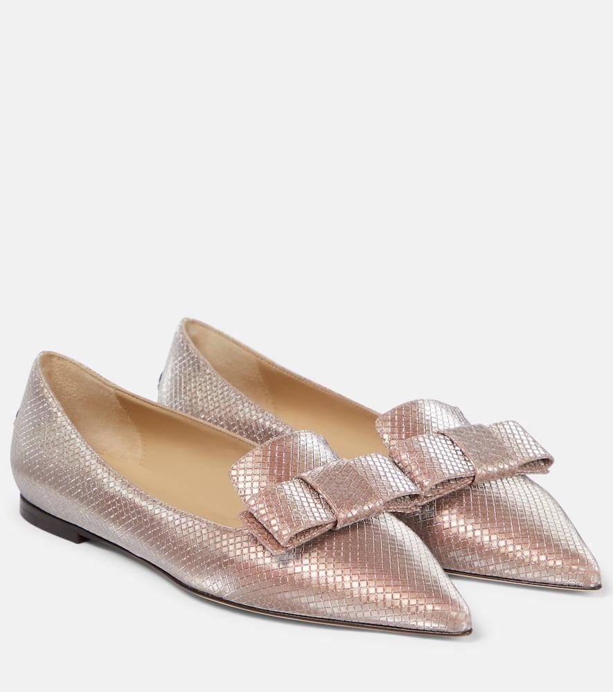 Gala bow-embellished ballet flats