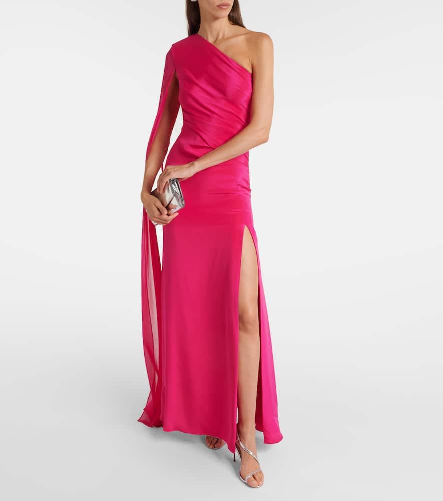 Asymmetic silk chiffon gown