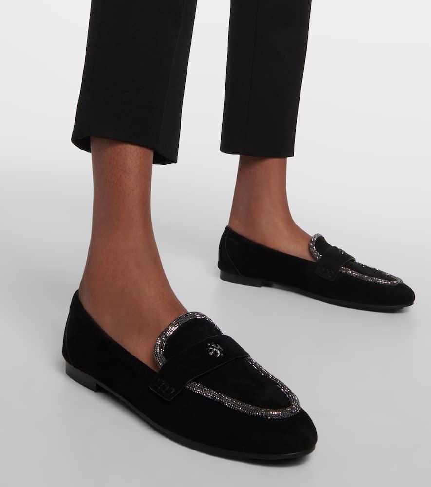 Crystal-embellished suede loafers