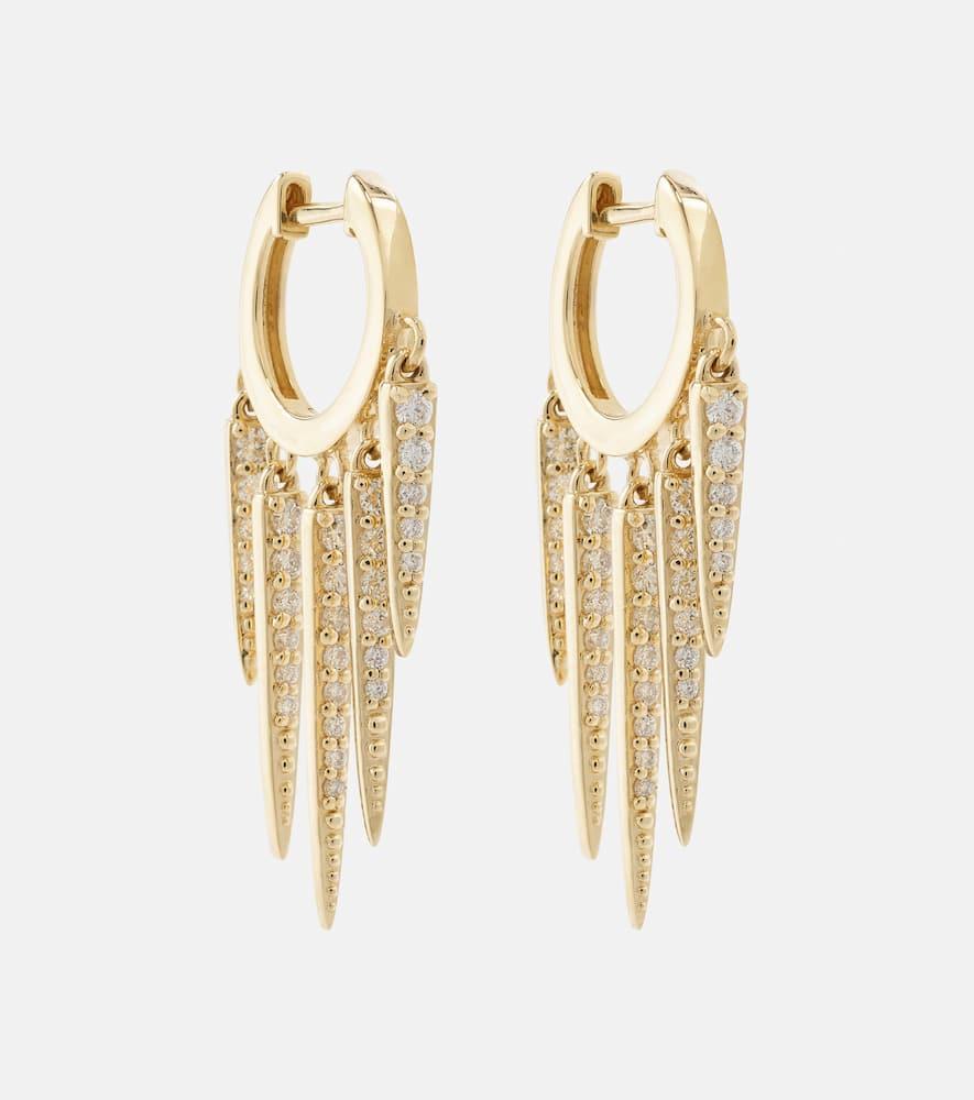 Fringe Huggie 14kt gold hoop earrings with diamonds