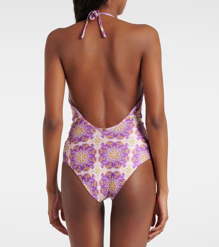 Exotic Coral printed halterneck swimsuit