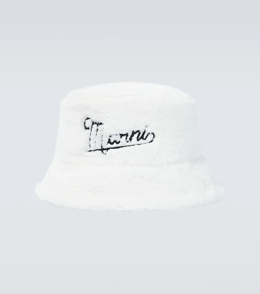 Embroidered faux fur bucket hat