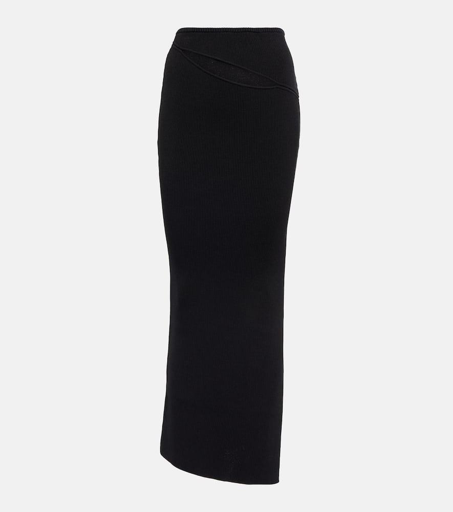 Cutout ribbed-knit maxi skirt