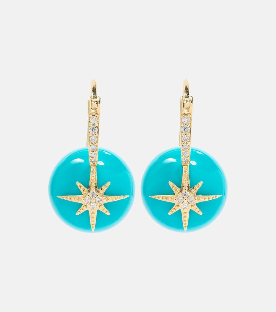 Starburst 14kt gold earrings with turquoise and diamonds