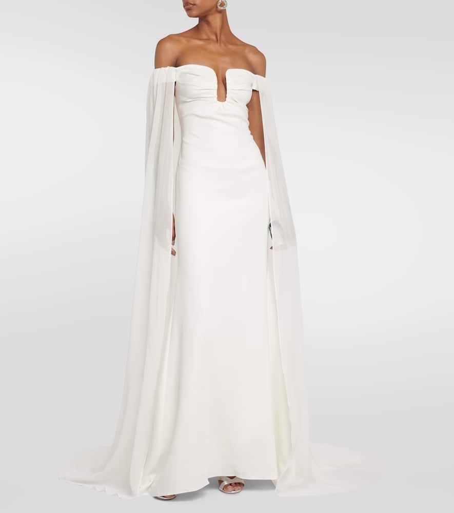 Caped off-shoulder cady gown