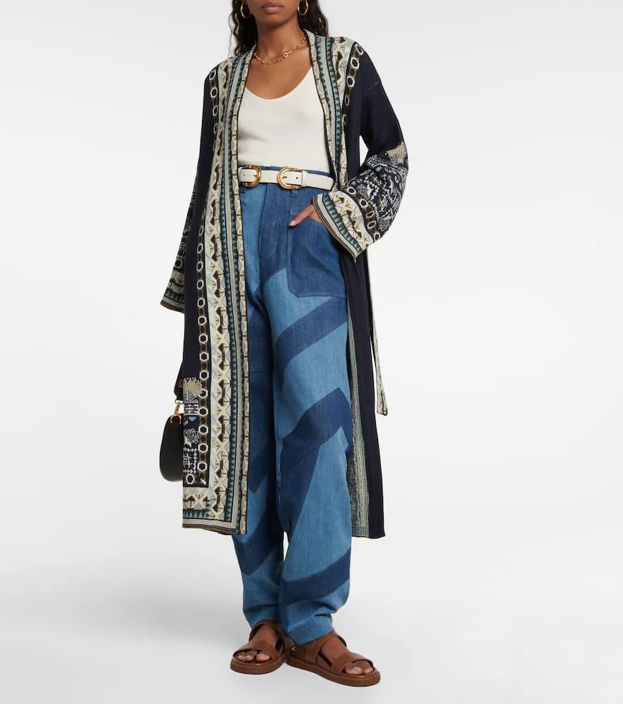 Jacquard silk and linen-blend robe