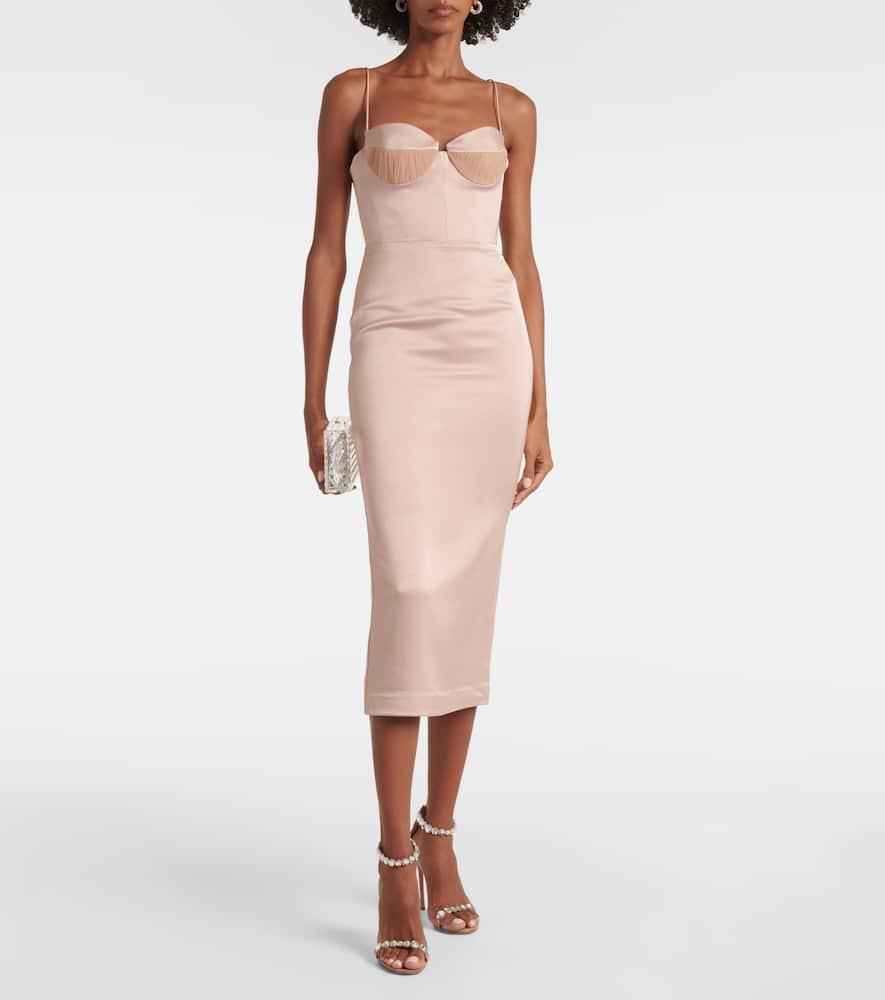 Sweetheart satin crêpe midi dress