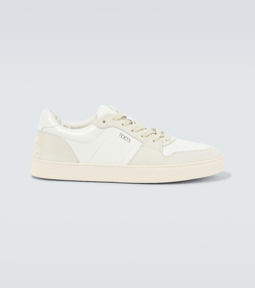 Logo suede-trimmed leather sneakers