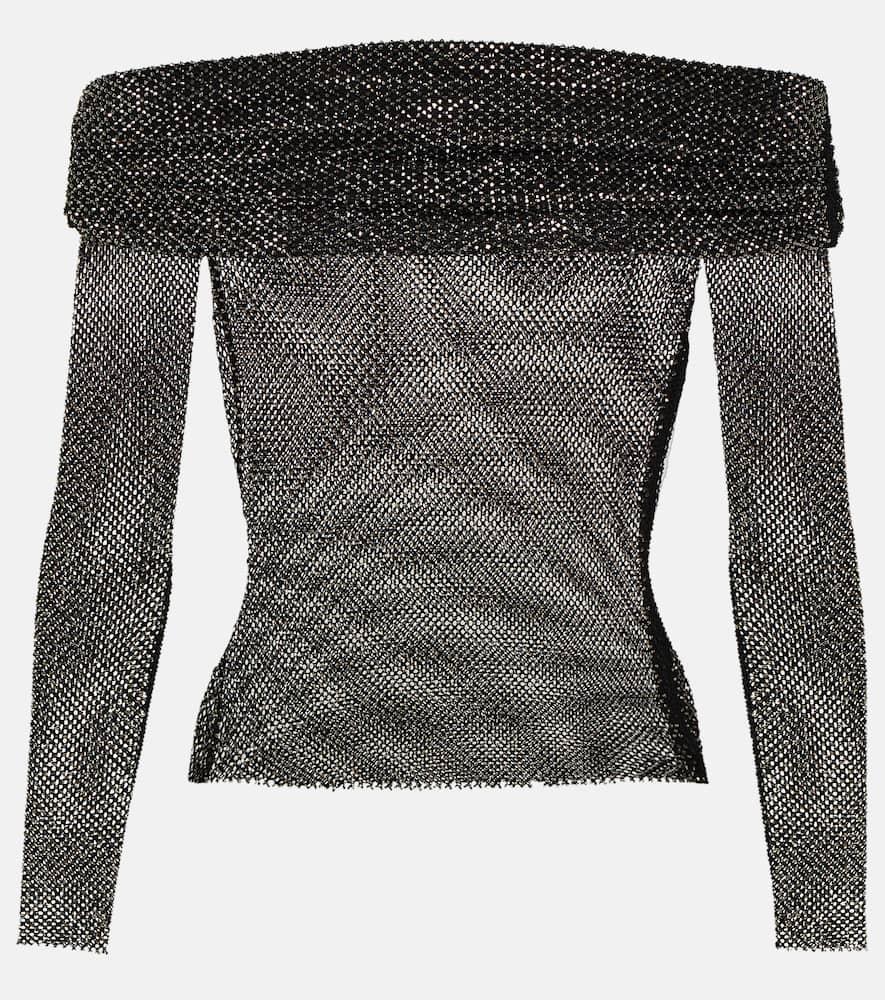 Off-shoulder fishnet top